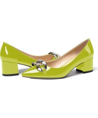 Women's Fashion Patent Office Solid Slip On Metal Chain Pointed Toe Chunky Low Heel Pumps Shoes 2 Inch Yellow Green $42.04 Pumps