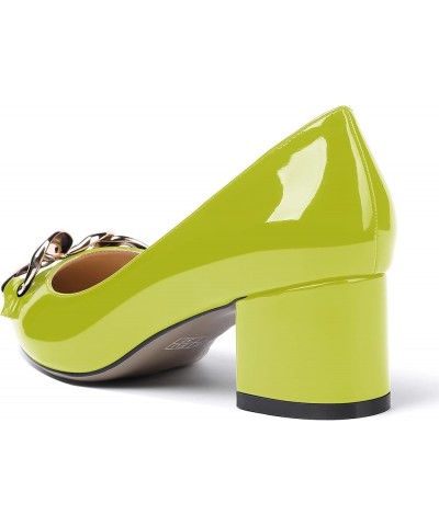 Women's Fashion Patent Office Solid Slip On Metal Chain Pointed Toe Chunky Low Heel Pumps Shoes 2 Inch Yellow Green $42.04 Pumps