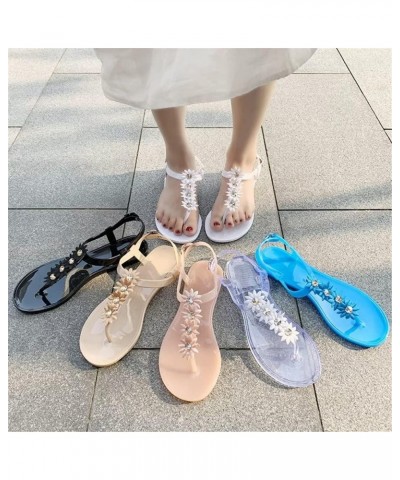 Womens Casual Flip Flops T-strap Jelly Sandals Summer Flat Beach Rain Shoes Four Flowers Jelly Pink $10.63 Sandals