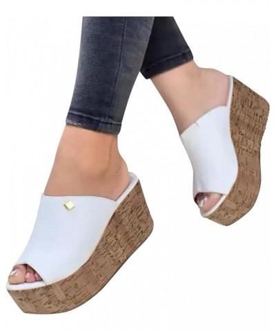 Wedges Sandals for Women, Summer Shoes Sandals Open Toe Breathable Beach Platform Sandals Slip-On Straw Casual Wedges Shoes (...