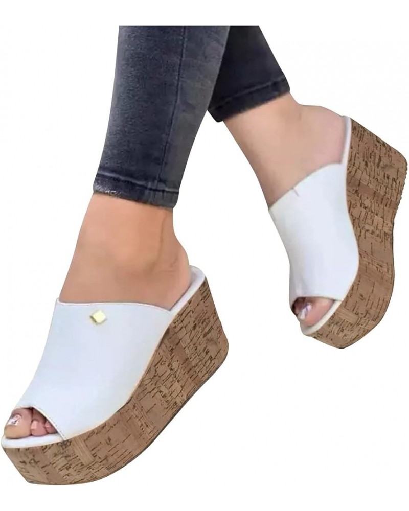 Wedges Sandals for Women, Summer Shoes Sandals Open Toe Breathable Beach Platform Sandals Slip-On Straw Casual Wedges Shoes (...