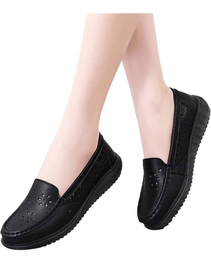 Women Comfort Walking Flat Loafer Slip On Leather Loafer Comfortable Flat Shoes Outdoor Hollow Out Driving Shoes Casual Thick...