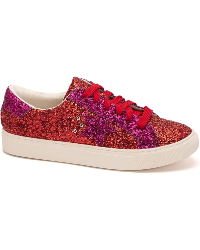 Supernova Lace-Up Glitter Star Sneakers Red/Fuchsia Glitter $27.50 Fashion Sneakers