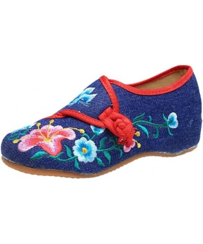 Floral Embroidered Shoes for Women Vintage Casual Loafers Canvas Shoe Ethnic Pumps Ladies Slingbacks Sandals Denim Blue 4 $22...