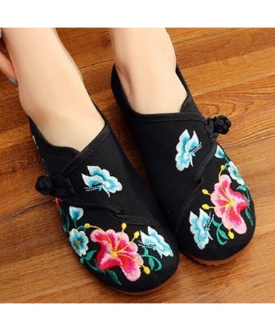 Floral Embroidered Shoes for Women Vintage Casual Loafers Canvas Shoe Ethnic Pumps Ladies Slingbacks Sandals Denim Blue 4 $22...