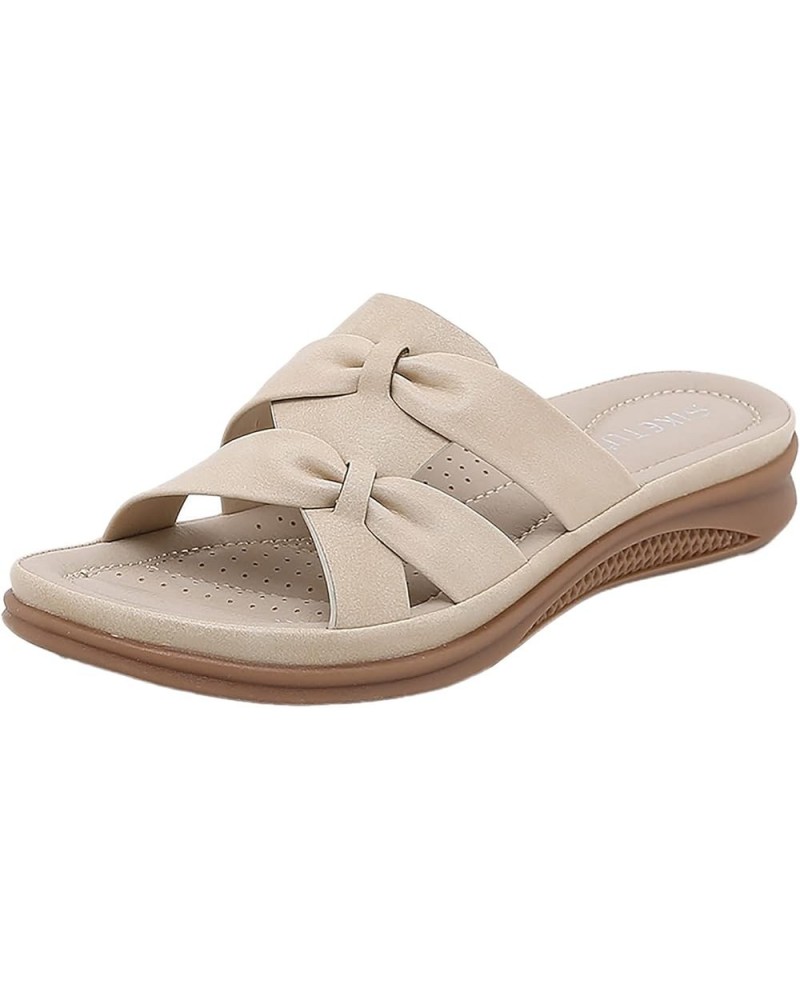 Indoor Shoes for Ladies Women Summer Solid Slip On Casual Open Toe Bow Tie Wedges Soft Bottom Breathable Slippers A $20.27 Sa...