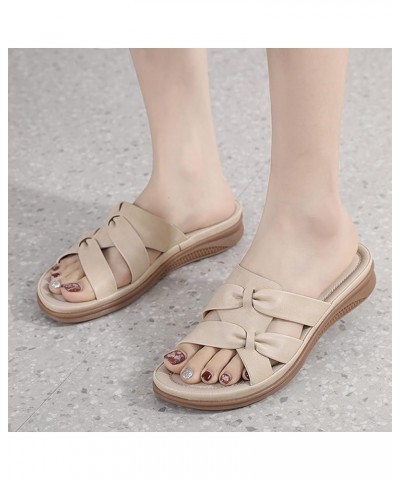 Indoor Shoes for Ladies Women Summer Solid Slip On Casual Open Toe Bow Tie Wedges Soft Bottom Breathable Slippers A $20.27 Sa...