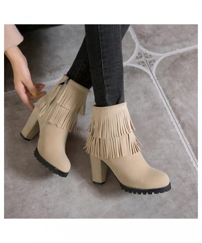 Women's Fringe Block Heeled Ankle Boots,Winter Suede Warm Booties,High Heels Retro Short Boots,Women Elegant Ankle Shoes for ...