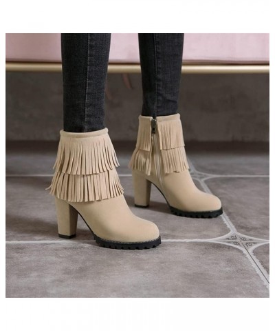 Women's Fringe Block Heeled Ankle Boots,Winter Suede Warm Booties,High Heels Retro Short Boots,Women Elegant Ankle Shoes for ...