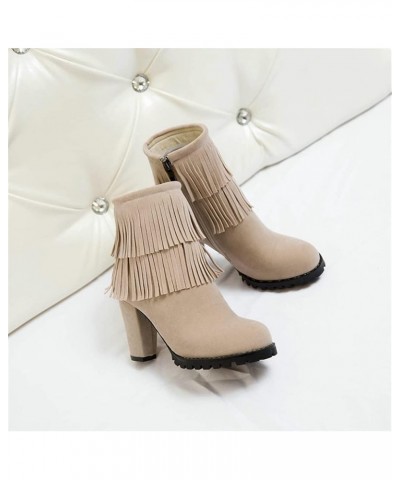 Women's Fringe Block Heeled Ankle Boots,Winter Suede Warm Booties,High Heels Retro Short Boots,Women Elegant Ankle Shoes for ...