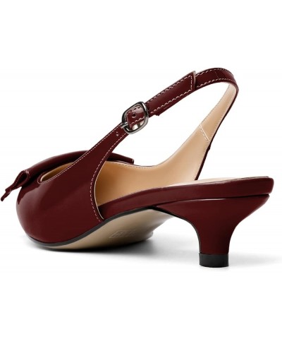 Women's Slingback Low kitten Heel Pumps Pointed Toe Heels Adjustable Strap Heeled Buckle Casual Wedding Shoes Patent Burgundy...