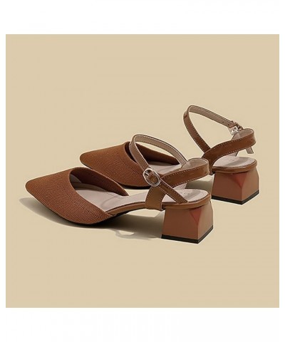 Sandals for Women Dressy Summer,Womens Knit Buckle Ankle Strap Pointed Toe Chunky Heeled Sandals Bride Sandals Brown $13.50 S...