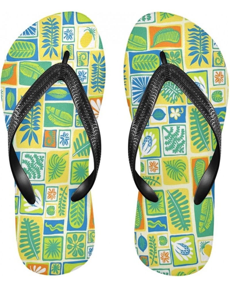 Tropical Leaves Green Yellow Womens Flip Flops Summer Beach Sandals Casual Thong Slippers Comfortable Shower Slippers Non Sli...