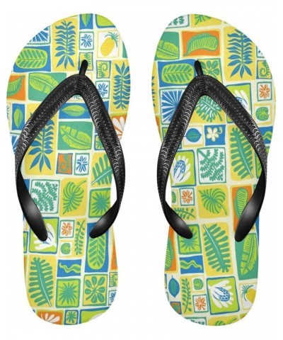 Tropical Leaves Green Yellow Womens Flip Flops Summer Beach Sandals Casual Thong Slippers Comfortable Shower Slippers Non Sli...