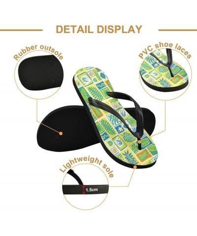 Tropical Leaves Green Yellow Womens Flip Flops Summer Beach Sandals Casual Thong Slippers Comfortable Shower Slippers Non Sli...