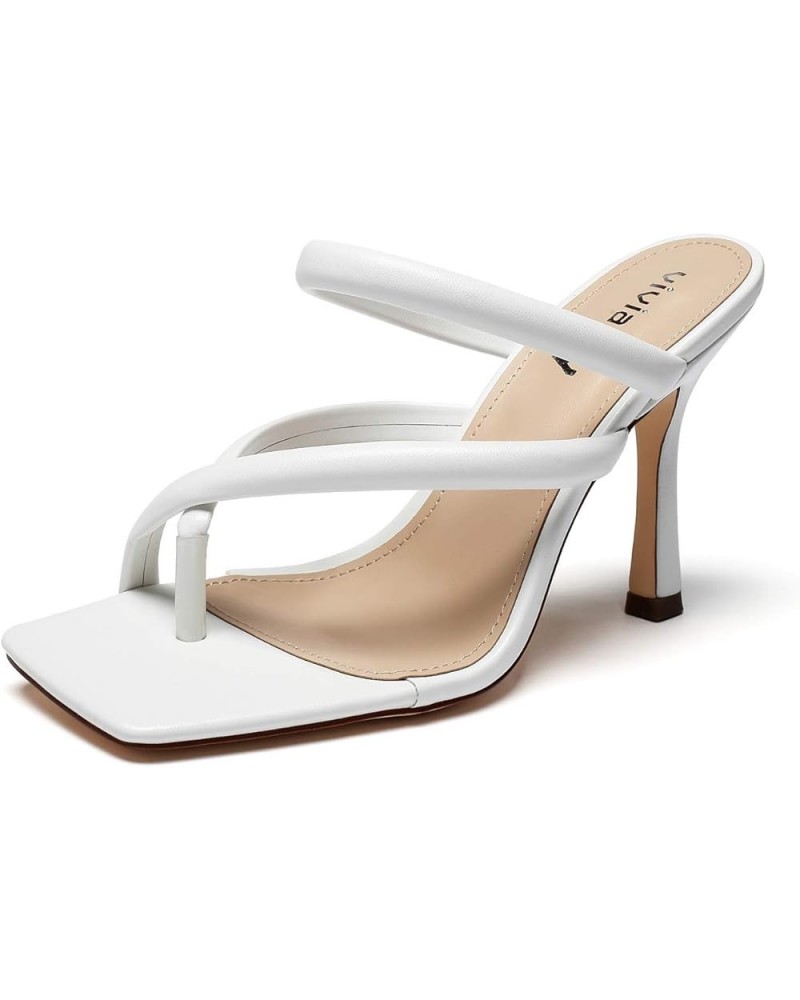 Women's Thong Heels Sandals Square Open Toe Strappy Heeled Sandal Slip on High Heel Summer Dress Wedding Shoes White-3.74in $...