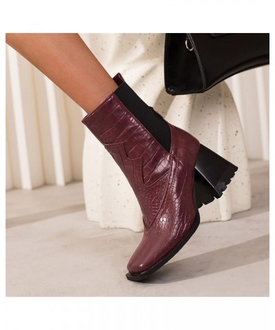 Cowgirl Boots Pu Leather Combat Boots Boots for Women Knee High Low Heel Short Snow Boots Wine $32.79 Outdoor Shoes