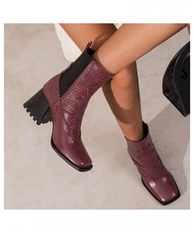 Cowgirl Boots Pu Leather Combat Boots Boots for Women Knee High Low Heel Short Snow Boots Wine $32.79 Outdoor Shoes