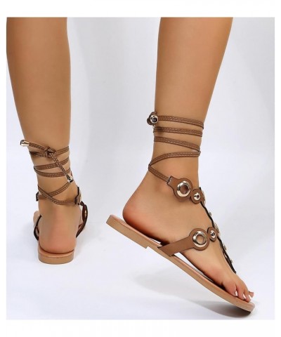 Flat Sandals for Women Casual Summer, Roman Retro Hollow Cross Strappy Peep Toe Sandals Outdoor Comfortable Calf Strap Sandal...