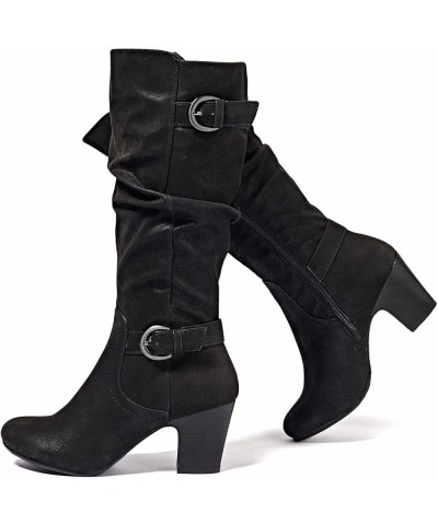 Women's Knee High Boots with Chunky Heel, Pointed Toe, Comfortable and Fashionable for Fall and Winter Wear For Women. Black ...