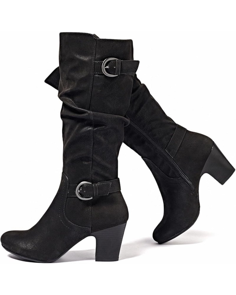 Women's Knee High Boots with Chunky Heel, Pointed Toe, Comfortable and Fashionable for Fall and Winter Wear For Women. Black ...