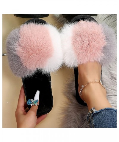 Furry Slip-On Women Open Matching Warm Non-Slip Keep Flat Toe Plush Color Shoes Home Slippers Home Women's Slipper Bear Slipp...