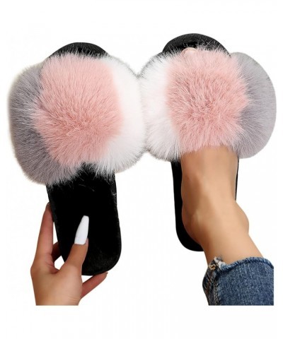 Furry Slip-On Women Open Matching Warm Non-Slip Keep Flat Toe Plush Color Shoes Home Slippers Home Women's Slipper Bear Slipp...