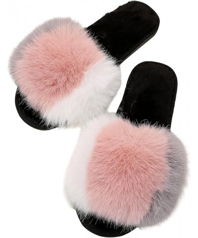 Furry Slip-On Women Open Matching Warm Non-Slip Keep Flat Toe Plush Color Shoes Home Slippers Home Women's Slipper Bear Slipp...