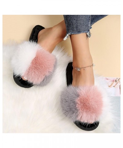 Furry Slip-On Women Open Matching Warm Non-Slip Keep Flat Toe Plush Color Shoes Home Slippers Home Women's Slipper Bear Slipp...