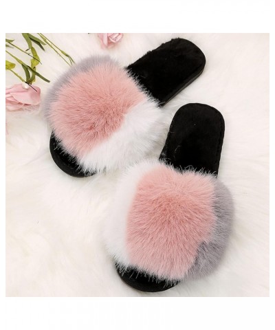 Furry Slip-On Women Open Matching Warm Non-Slip Keep Flat Toe Plush Color Shoes Home Slippers Home Women's Slipper Bear Slipp...