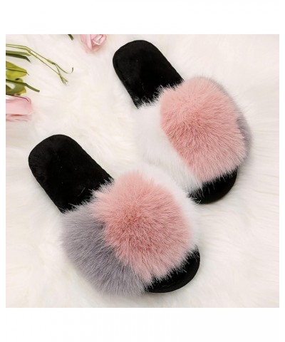 Furry Slip-On Women Open Matching Warm Non-Slip Keep Flat Toe Plush Color Shoes Home Slippers Home Women's Slipper Bear Slipp...