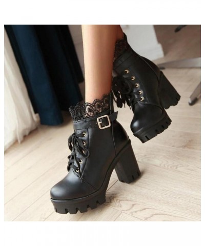 Platform High Heels Ankle Booties For Women Ladies Vintage Goth Lace Leather Round Toe Chunky Dress Pump Combat Boots Gothic ...