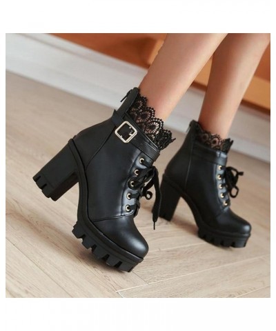 Platform High Heels Ankle Booties For Women Ladies Vintage Goth Lace Leather Round Toe Chunky Dress Pump Combat Boots Gothic ...