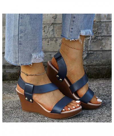 Power Plate Vibration Platform Chocolate Brown Wedges For Women Comfortable Platform Walking Sandals For Wome Dark Blue-4 $18...