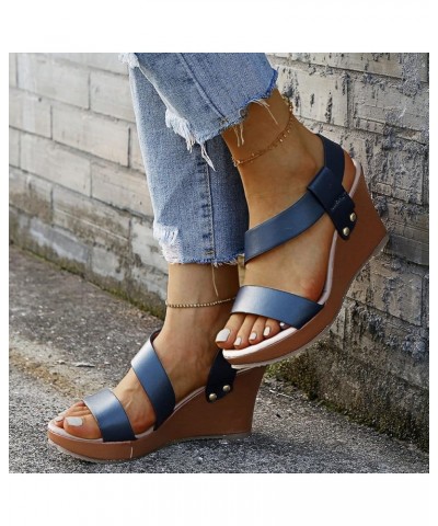 Power Plate Vibration Platform Chocolate Brown Wedges For Women Comfortable Platform Walking Sandals For Wome Dark Blue-4 $18...