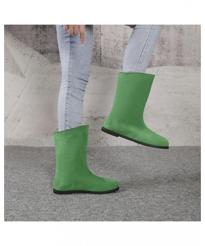 Women'S Fashion Solid Color Sand Surface Mid Calf Boots Pu Flat Heel Short Boots Heel Short Heel Train Boots for Women Green ...