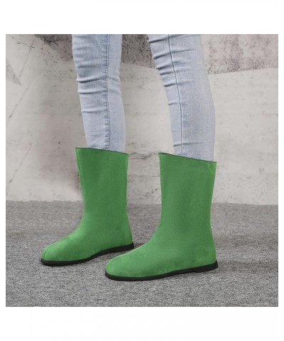 Women'S Fashion Solid Color Sand Surface Mid Calf Boots Pu Flat Heel Short Boots Heel Short Heel Train Boots for Women Green ...