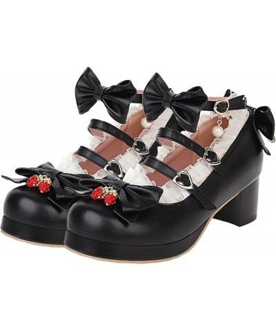 Women Cute Shoes Kawaii Pumps Mid Block Heel Mary Janes Platform Sweet Cosplay Dress Shoes Strappy Ankle Strap Pumps with Bow...