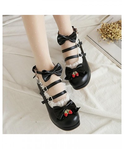 Women Cute Shoes Kawaii Pumps Mid Block Heel Mary Janes Platform Sweet Cosplay Dress Shoes Strappy Ankle Strap Pumps with Bow...