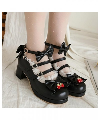 Women Cute Shoes Kawaii Pumps Mid Block Heel Mary Janes Platform Sweet Cosplay Dress Shoes Strappy Ankle Strap Pumps with Bow...