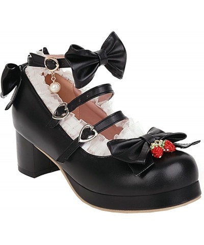 Women Cute Shoes Kawaii Pumps Mid Block Heel Mary Janes Platform Sweet Cosplay Dress Shoes Strappy Ankle Strap Pumps with Bow...