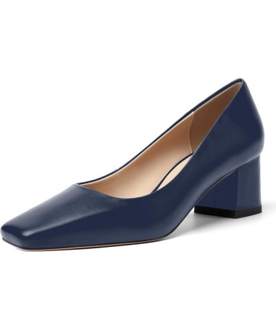 Womens Comfortable Party Square Toe Slip On Casual Matte Leather Chunky Low Heel Pumps Dressy Shoes 2.2 Inch Navy Blue $31.20...