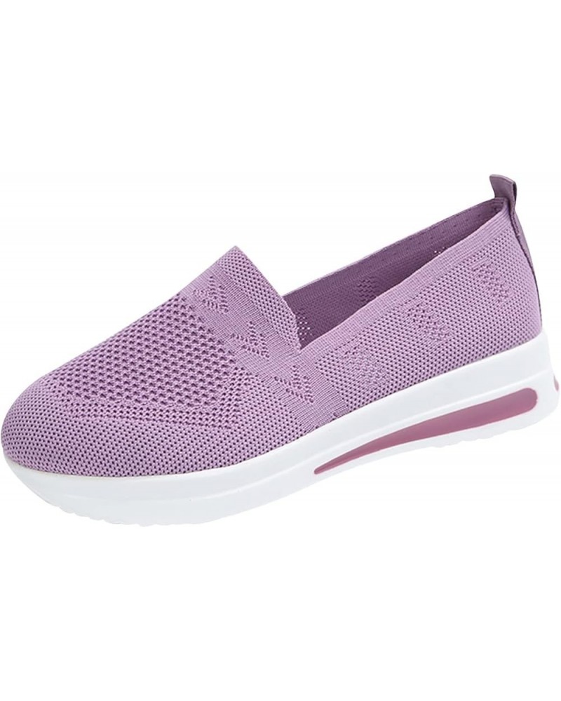 Women Sport Shoes Wedge Slip On Ladies Fashion Mesh Breathable Thick Sole Comfortable Casual Women Sneaker Purple $9.24 Fashi...