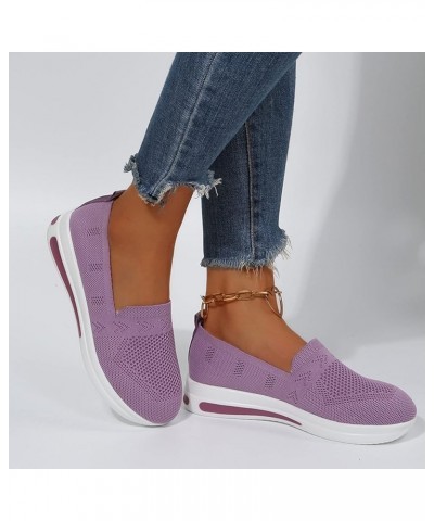 Women Sport Shoes Wedge Slip On Ladies Fashion Mesh Breathable Thick Sole Comfortable Casual Women Sneaker Purple $9.24 Fashi...