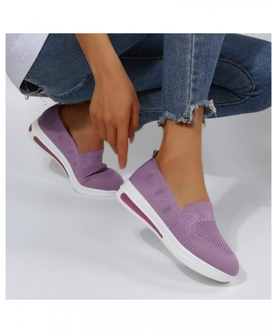 Women Sport Shoes Wedge Slip On Ladies Fashion Mesh Breathable Thick Sole Comfortable Casual Women Sneaker Purple $9.24 Fashi...