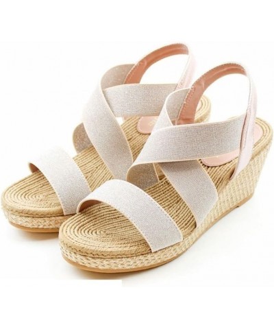 Women's Classic Wedge Sandal Pink Lame Metallic $23.41 Sandals