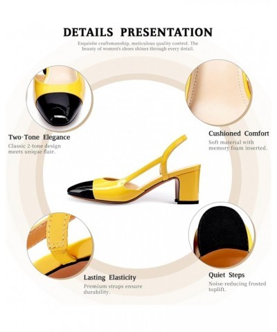 Women SlingBack Pumps Chunky Heels Two Toned Round Cap Toe Casual Work Heels for Women Yellow $33.14 Pumps