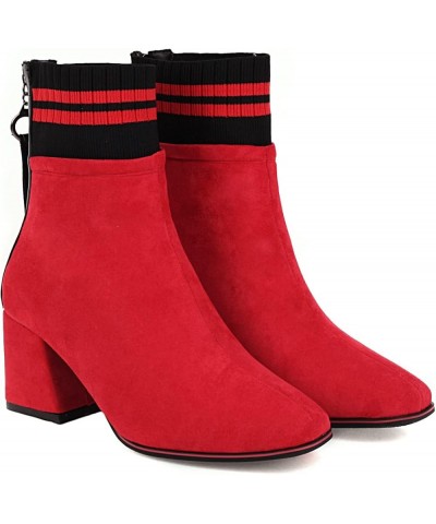 Womens BC194 Fur Collar Zipper Block Nubuck Mid Block Ankle High Boots Red $38.88 Boots