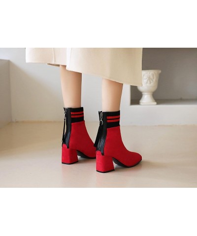 Womens BC194 Fur Collar Zipper Block Nubuck Mid Block Ankle High Boots Red $38.88 Boots