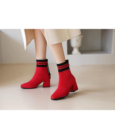 Womens BC194 Fur Collar Zipper Block Nubuck Mid Block Ankle High Boots Red $38.88 Boots